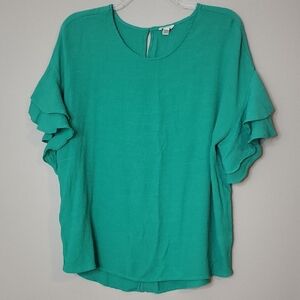 Womens |Teal Ruffle Sleeve Women's Top| BB-Dsst0130
